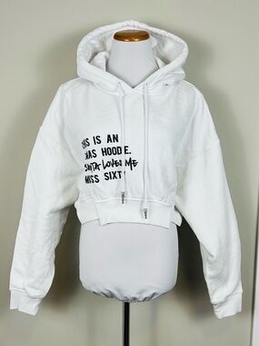Miss Sixty White Cropped Hoodie with Black Holiday Script